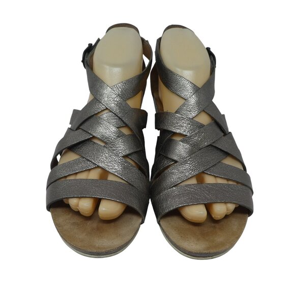 Dansko Viviam Pewter Silver Metallic Leather Open Toe Strappy Wedge Sandals - Picture 6 of 13